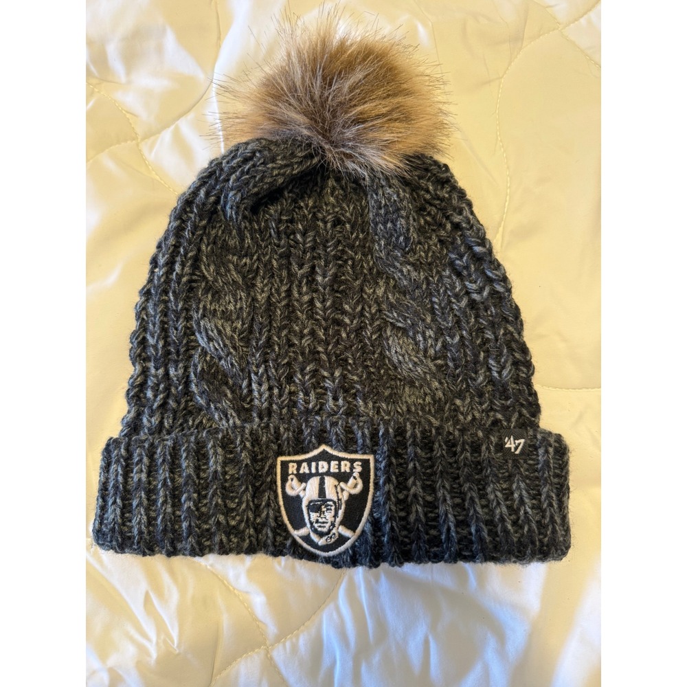 '47 Brand Raiders Beanie Unisex OSFM Charcoal Grey Excellent NFL Pom Knit Hat